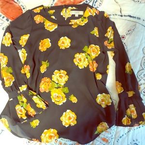 XS LOFT blouse - pleated sleeves, charcoal, yellow